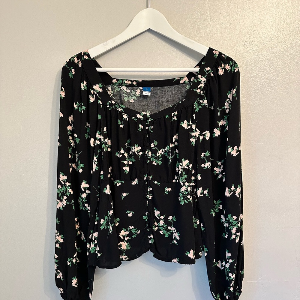 Old Navy Black Floral Blouse